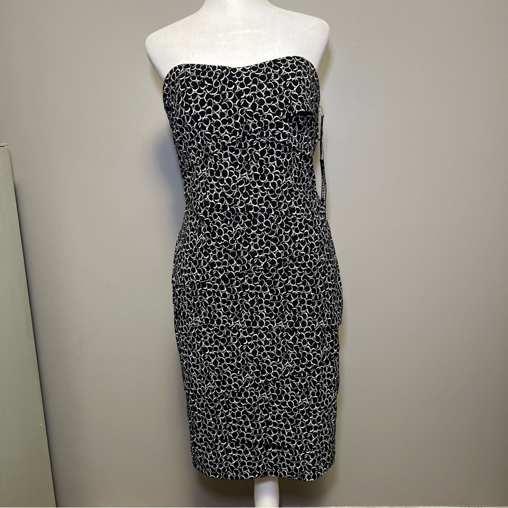 White House Black Market Black and White Strapless Sheath Dress